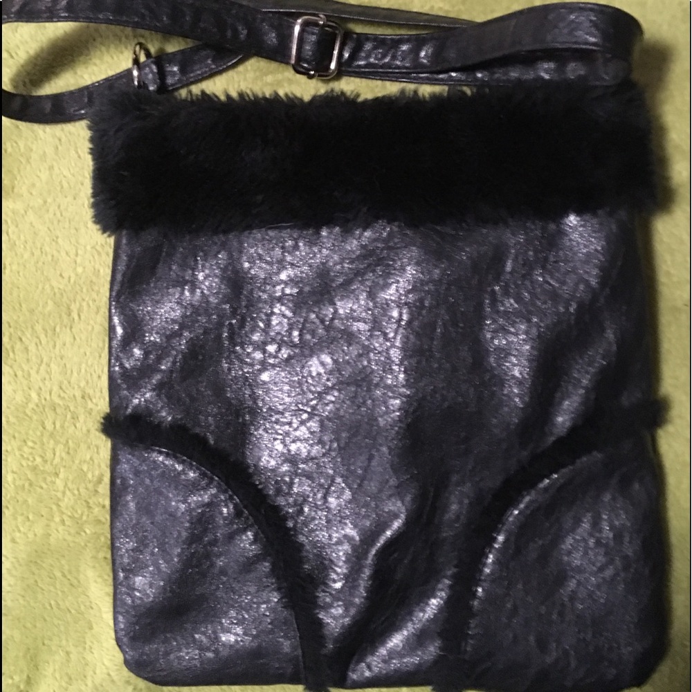 AE Faux-fur Trimmed Leather XBody Purse